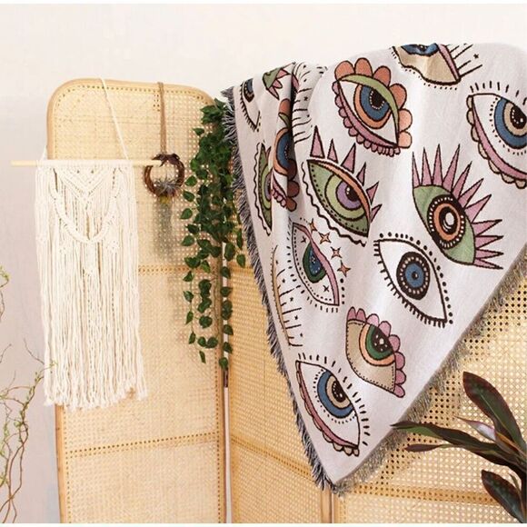 Evil Eye Woven Throw Blanket Tapestry - Picture 4 of 6